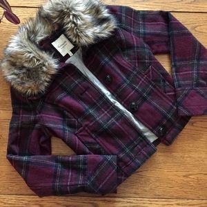 Plaid Faux Fur Coat